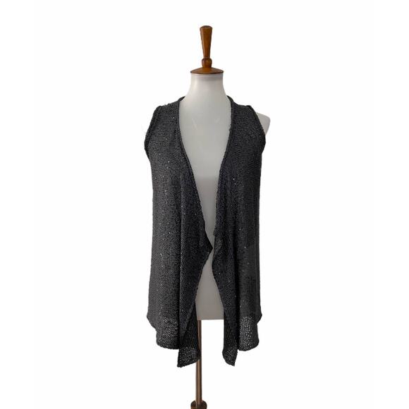 Calypso St Barth Womens Sleeveless Open Front Sequin Open Knit Vest Grey XS - Picture 1 of 8